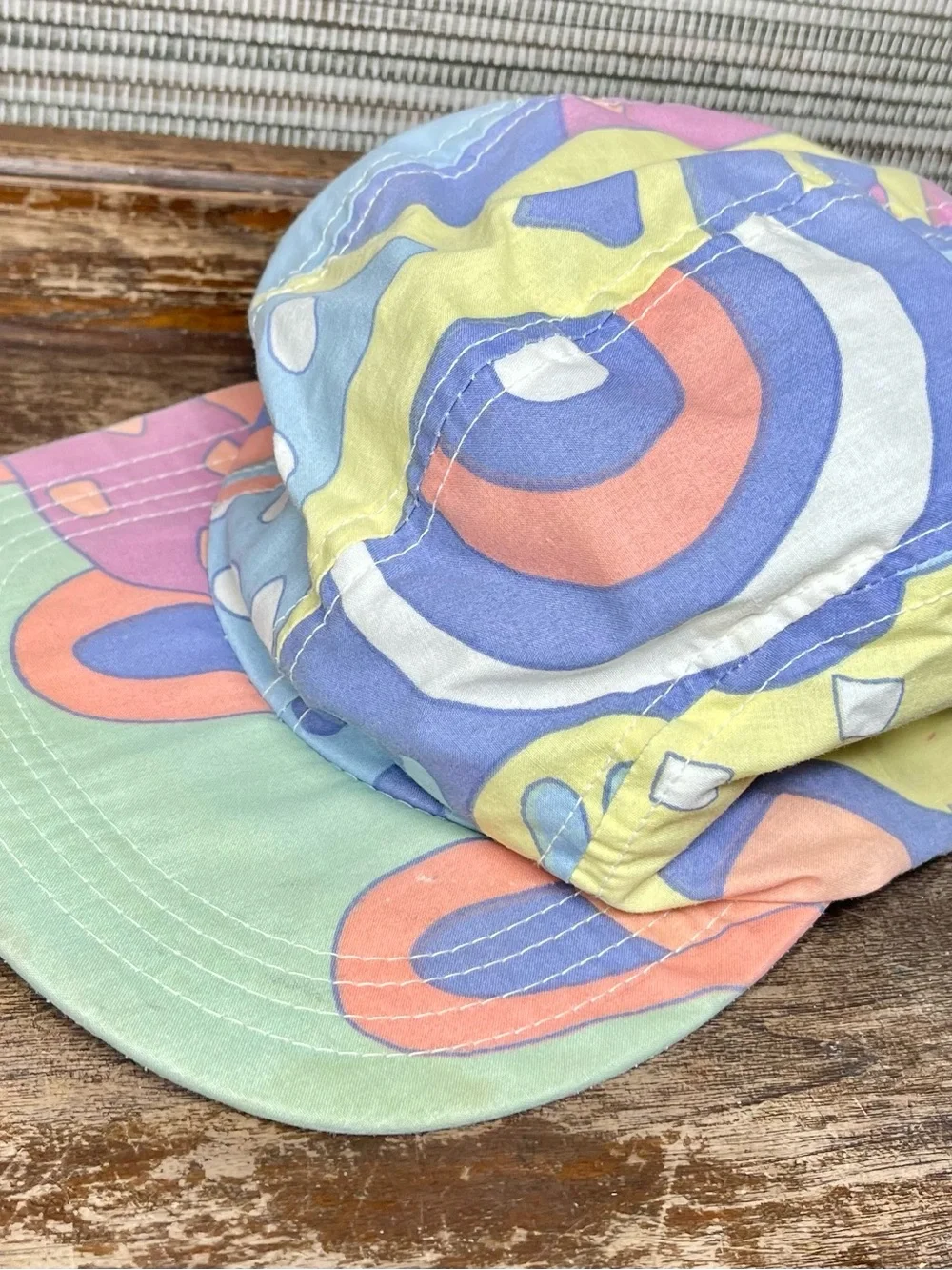 Vintage 80s 90s Abstract Print Painter Cap Pastel Snap Brim Hat Retro Festival - Picture 3 of 13